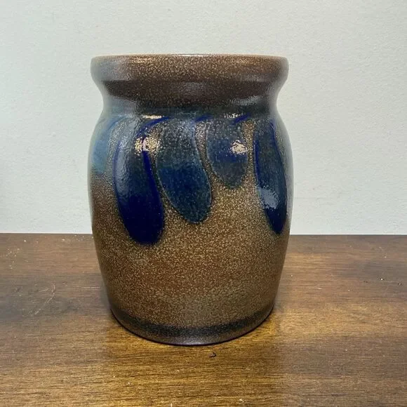 Vintage BBP Beaumont Brothers Pottery Crock Blue Feather Brush Strokes 1992 - Picture 2 of 9